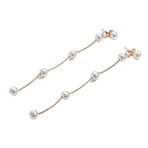 Pearl and Gold Chain Drop Earrings - Picture 5 of 6